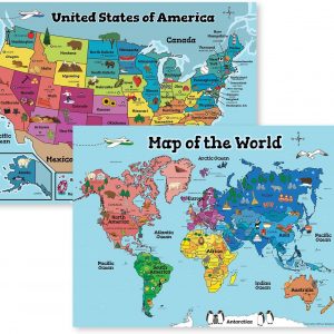 USA Wall Map & Kids World Map for Kids Wall