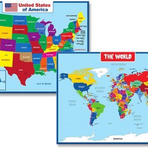 World Map/United State Wall Chart Poster for Kids