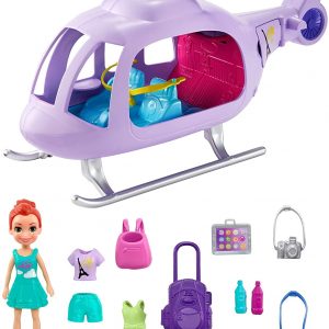 Polly Pocket Vacation Helicopter Playset with 3-in Lila Doll, Helicopter, Extra Fashions, Luggage, Backpack, Tablet 2 Water Bottles, Binoculars, Camera and Toothbrush [Amazon Exclusive]