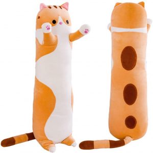 Cartoon Cat Soft Plush Long Throw Pillow Lifelike Animal Pillows Plush Toy (Yellow, 90cm/35.43Inch)