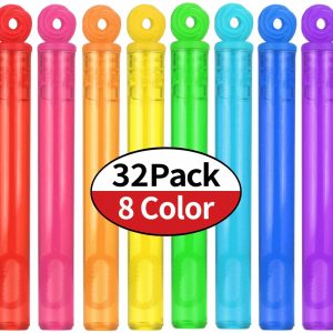 32-Piece 8 Colors Mini Bubble Wands Assortment Party Favors Toys for Kids Child, Christmas Celebration,Thanksgiving New Year, Themed Birthday,Wedding, Bath Time,Summer Outdoor Gifts for Girls Boys