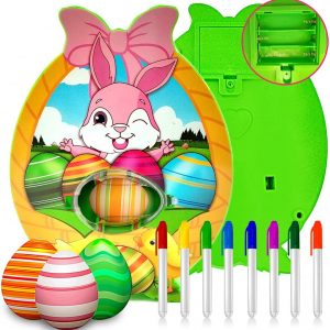 Let’s Party Easter Egg Decorations Kit, Egg Painting Dyeing Coloring Machine Toy with Light and Music, Motorized Battery Bunny Egg Spinner Lathe with 8 Colorful Drying Markers and 3 Plastic Eggs Gift