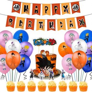 Dragon ball Z Birthday Party Supplies Pack Includes Banner Cake Topper 24 Cupcake Toppers 20 Balloons for Dragon ball Z party supplies