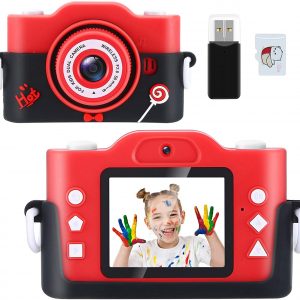 ICOCO Kids Camera for Girls Boys, Kids Selfie Camera, 20.0MP HD Digital Video Camera for Children, Dual Camera Camcorder, 2.0 Inch IPS Screen, 32GB Memory Card, Great Birthday Gift for 3-12 Y (red)