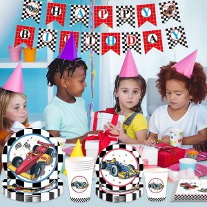 NAL Race Car Birthday Party Supplies, Race Car Party Tableware Race Car Plates Cups Napkins Banner for Boys Kids Racing Birthday Party Decorations Serves 16