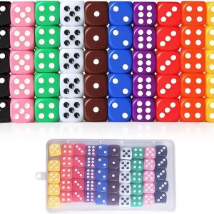 Lvcky 50Pcs 6 Sided Dices Dotted Dice Game Set with Velvet Bags Bar KTY Party Favor Assorted Color 16mm Mixed Color（Mixed Color ）