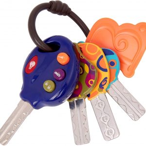 B. toys by Battat BX1228Z – 4 Textured Toy Car Keys for Babies & Toddlers – LucKeys – Blue – Flashlight & 3 Car Sounds