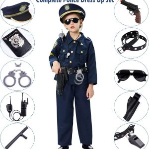 Police Costume Kids with Police Pretend Play Accessories Police Equipment Police Shirt Pants Hat Belt Badge Sunglasses Handcuff Police Toys Role Play Costume Accessories for Kids Boys Girls (Large)