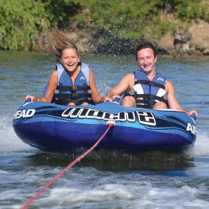 NEW Mach 2 Two-Person Towable Boat Tube Float, Heavy-Duty Nylon, Blue