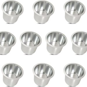 Yuanhe Aluminum Jumbo Cup Holder – 10 Pack Silver Poker Table Cup Holder Insert for Casino Game Table Sofa Boats Pontoon Marine Bench Desk RV Cars & Trucks