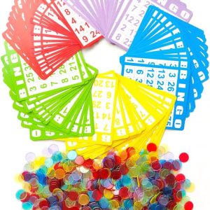 Yuanhe Bingo Game Set with 100 Bingo Cards and 1000 Colorful Transparent Bingo Chips
