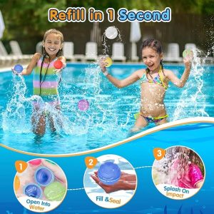 6 Packs Water Balloons – Quick Fill Self-Sealing – Reusable Water Splash Balls – Summer Water Toys – No Mess Water Balloon Fight for Kids, for Birthday Party, Summer Party, Multiple Colors